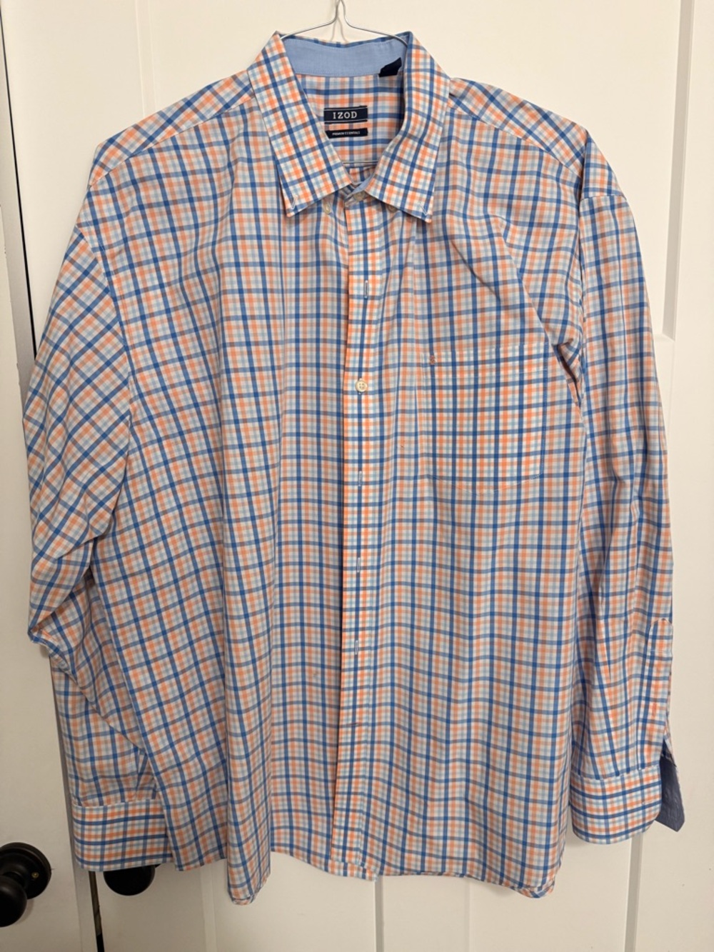 Izod Orange and Blue Plaid Long-Sleeve Dress Shirt
